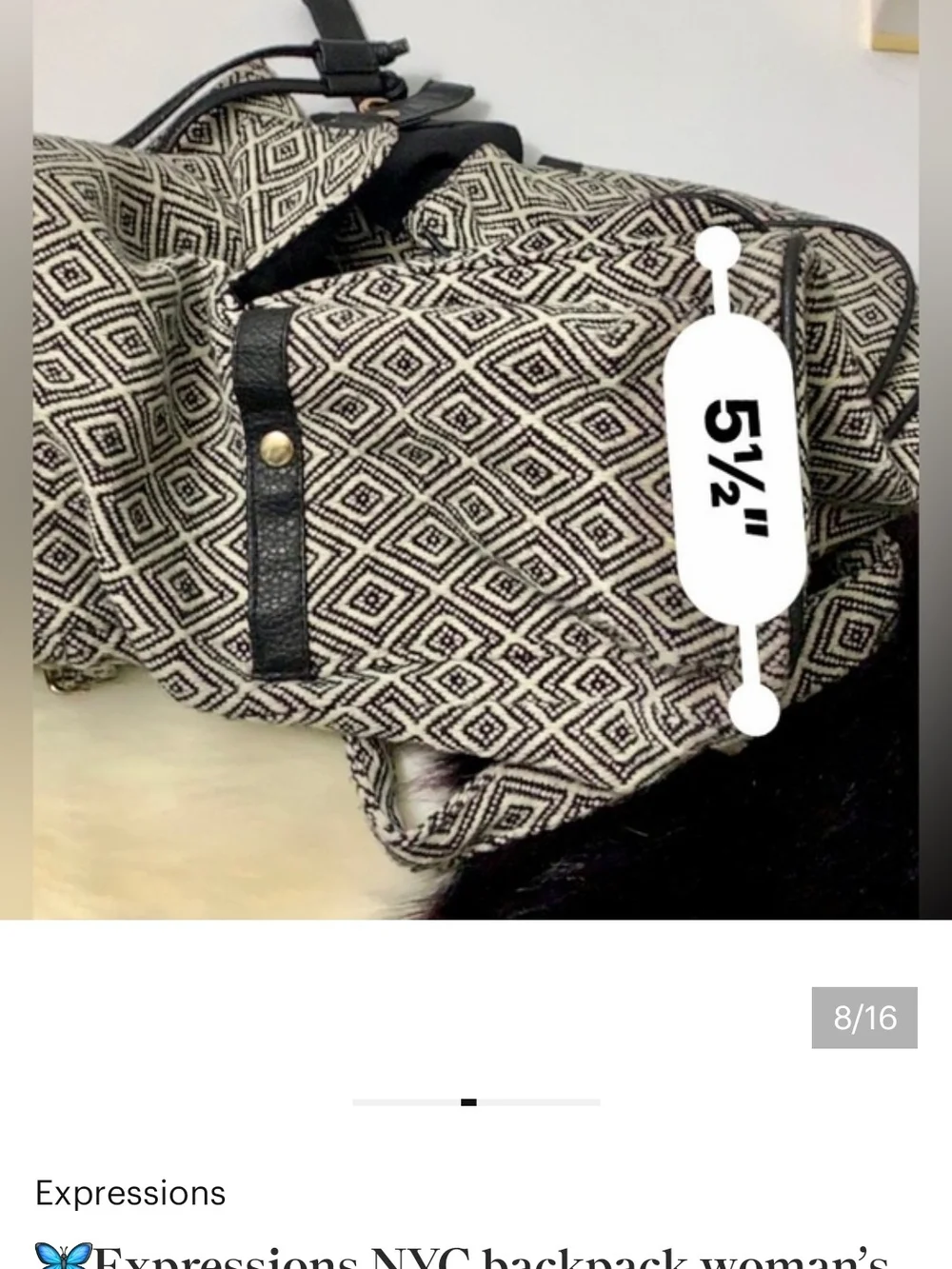 Expressions BrandBlack & Cream Geometric Drawstring Backpack  Faux-Leather Trim